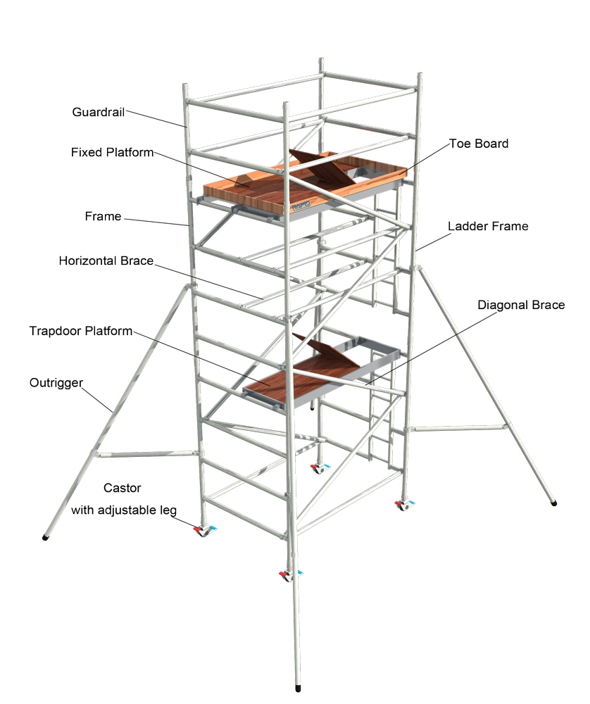 Construction Aluminium Mobile Tower System Plank Frame Steps Set Scaffold